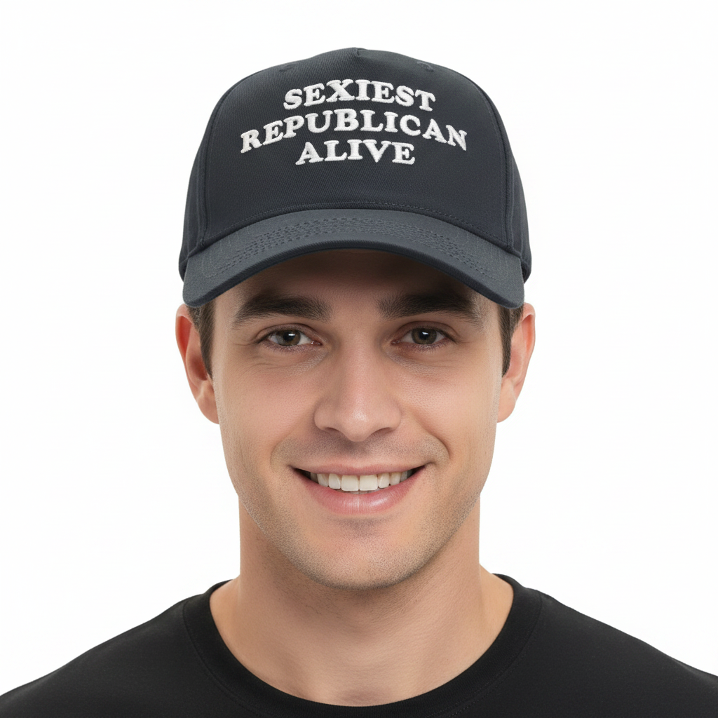 White man wearing Sexiest Republican Alive cap