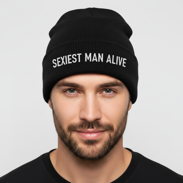 Handsome guy headshot wearing Sexiest Man Alive beanie