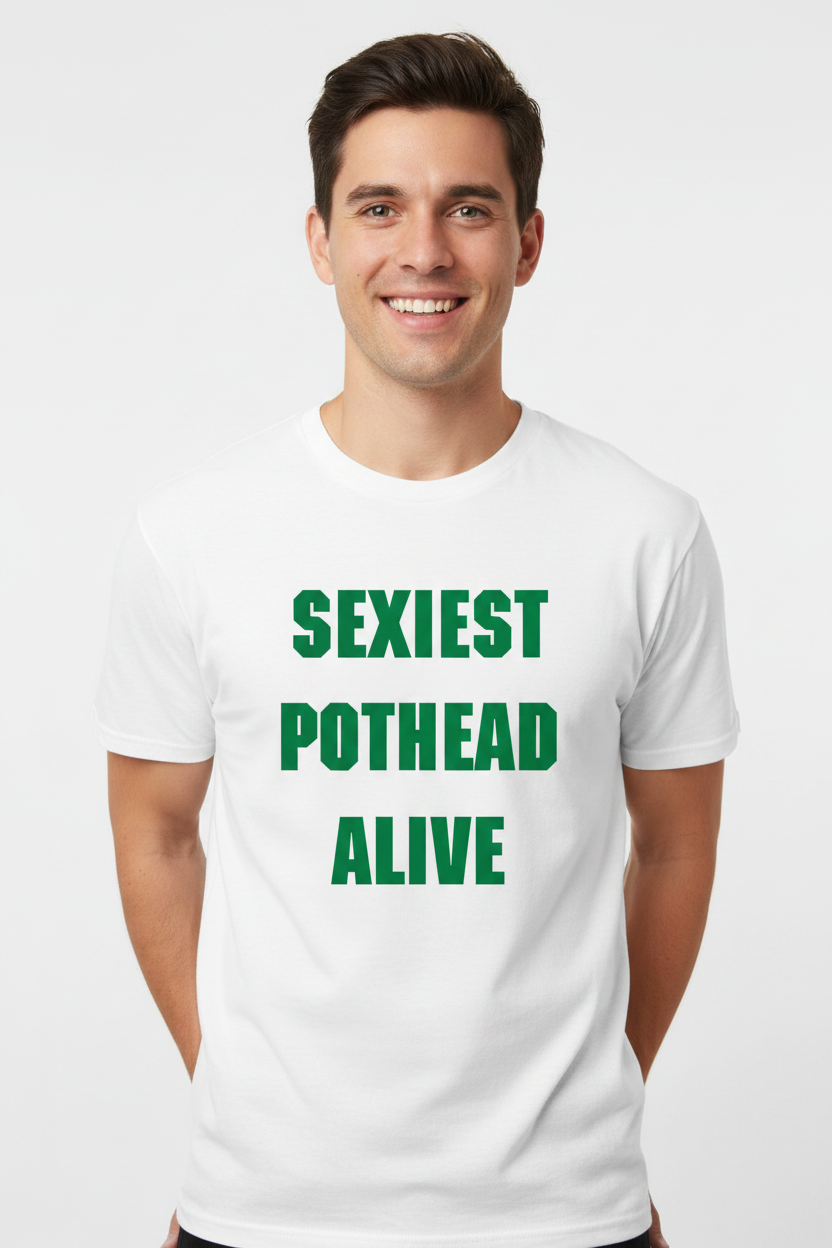 Male model wearing Sexiest Pothead Alive tee