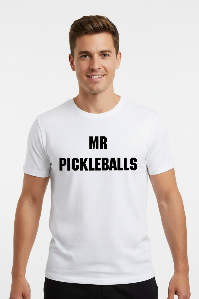 Male model wearing MR PICKLEBALLS tee