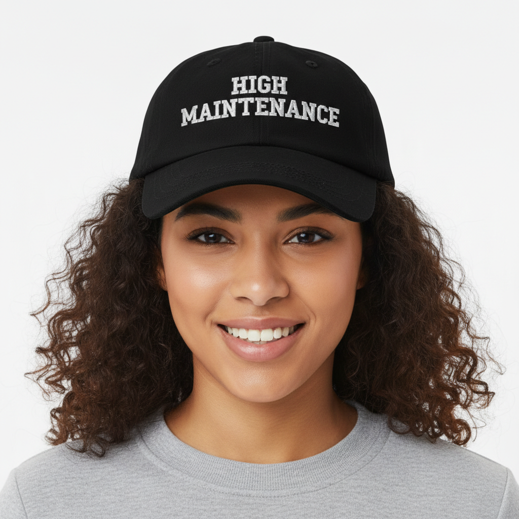 Beautiful mixed-race woman wearing High Maintenance cap