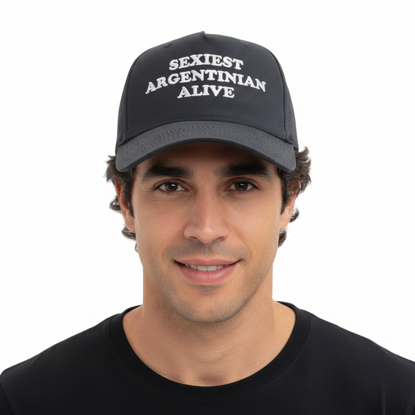 Argentinian man wearing Sexiest Argentinian Alive cap