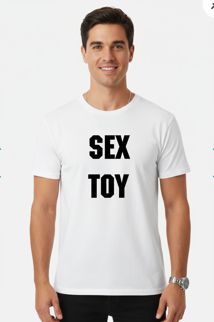 Male model wearing Sex Toy tee