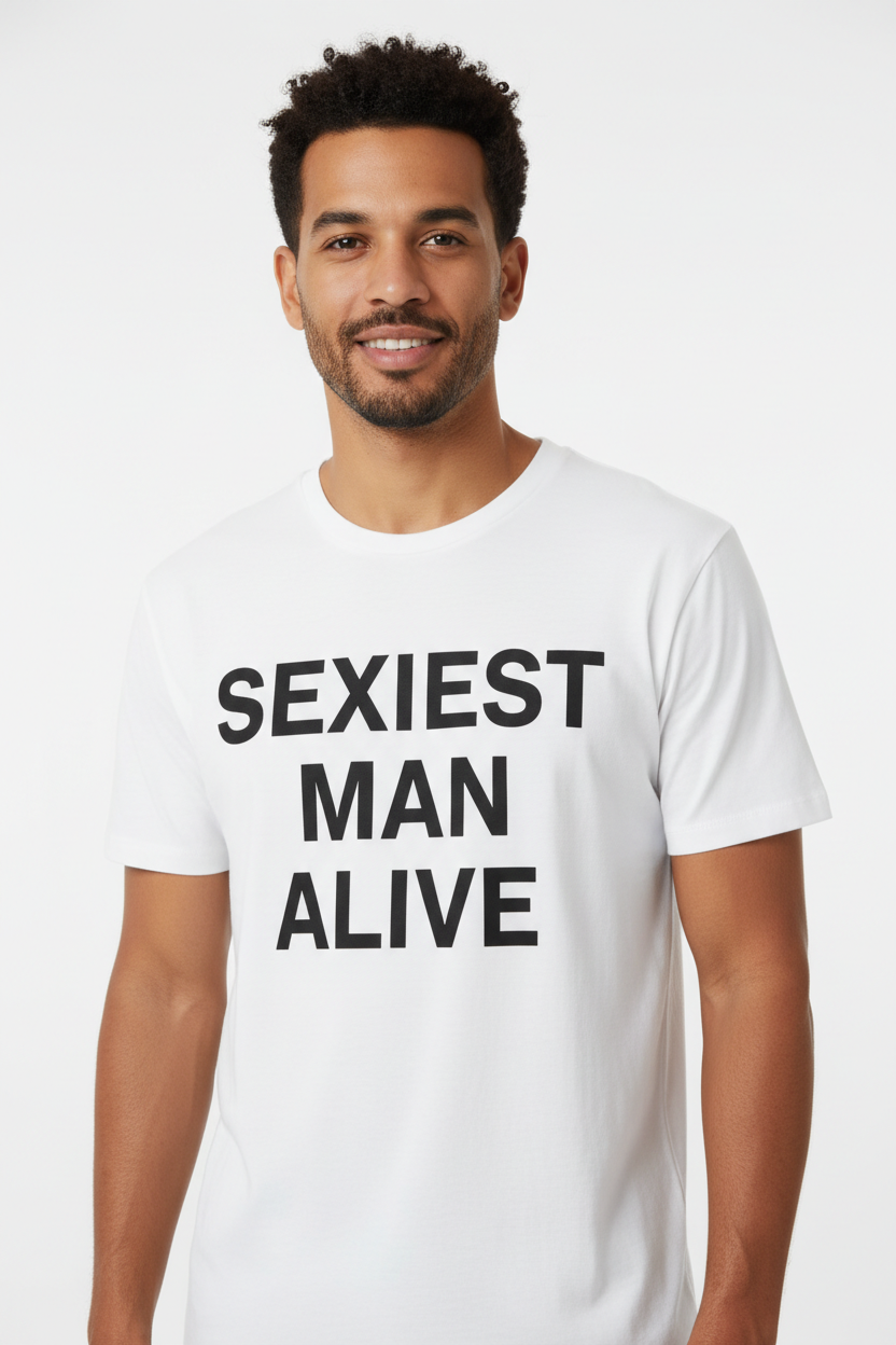Mixed male model wearing Sexiest Man Alive tee