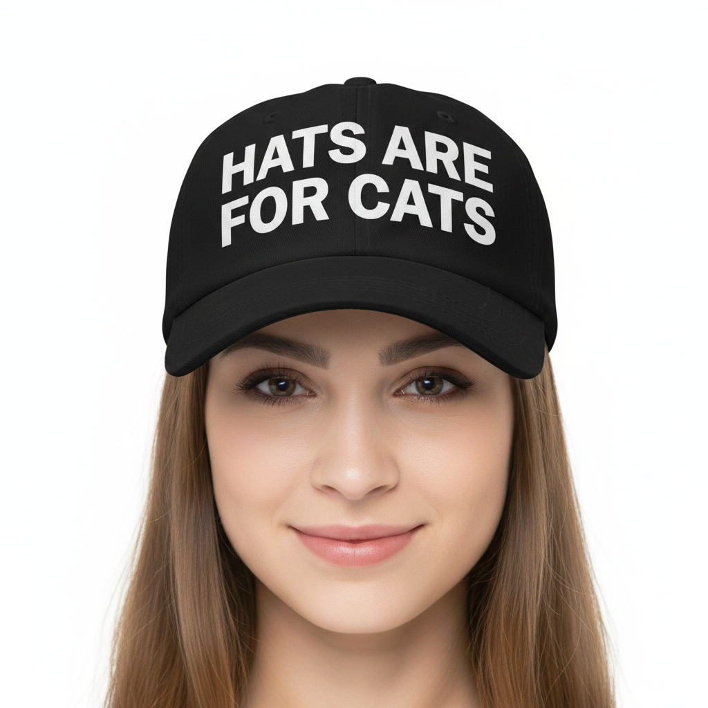 Cute young woman wearing Hats Are For Cats cap