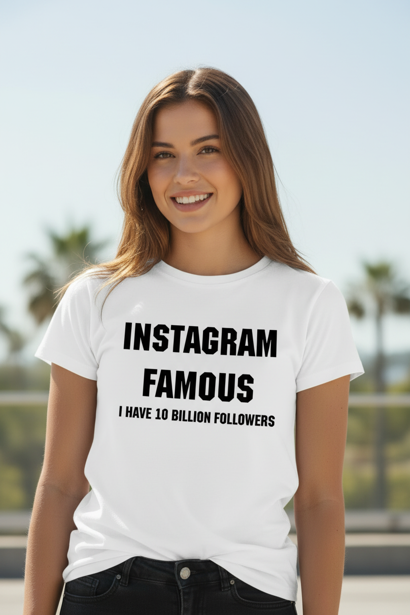 Adult woman wearing the Instagram Famous graphic tee