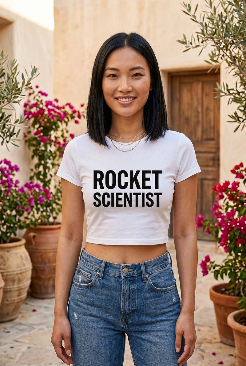 ROCKET SCIENTIST White Crop Baby Tee