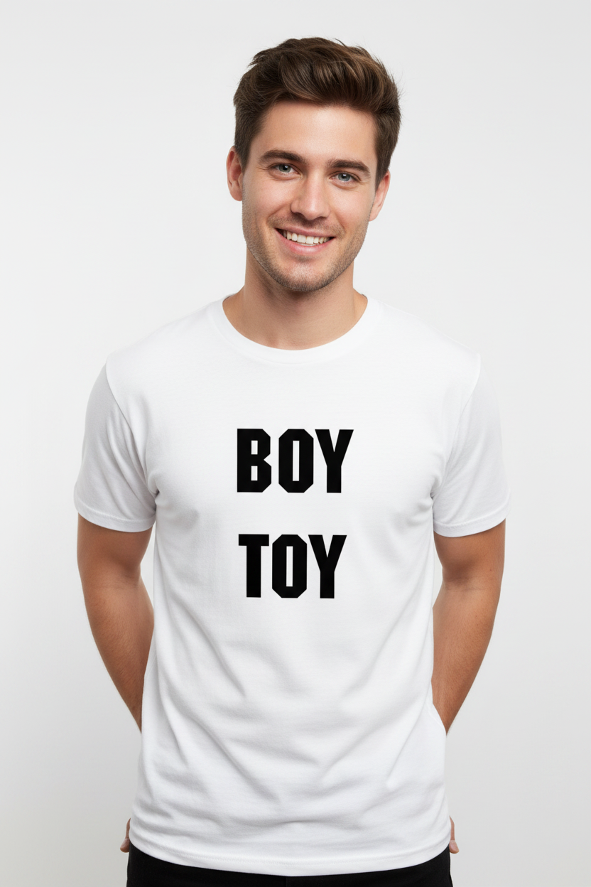 Male model wearing Boy Toy tee