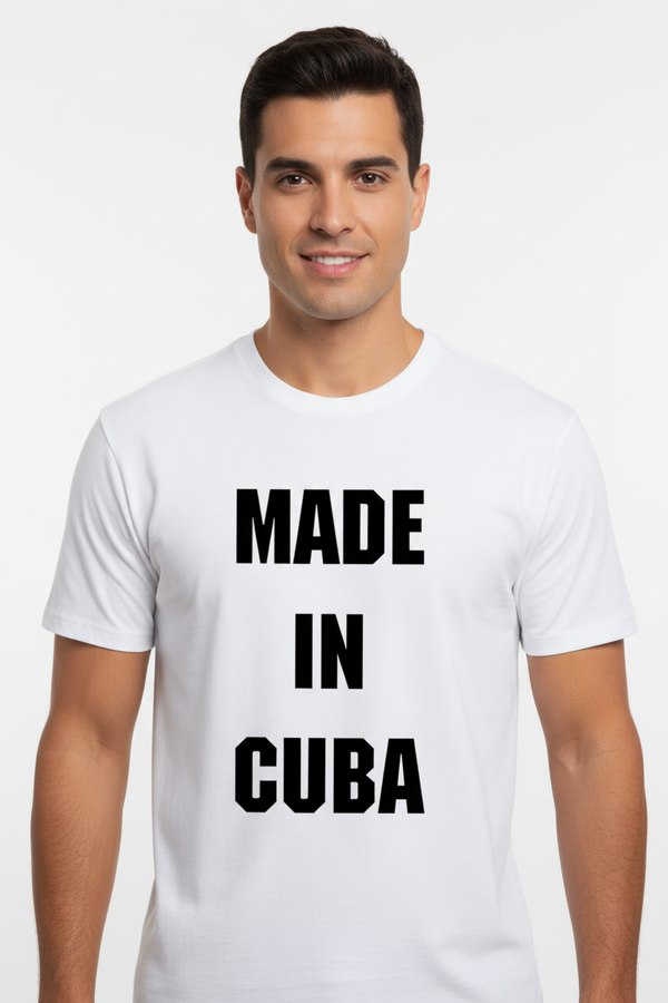Cuban male model wearing Made In Cuba tee