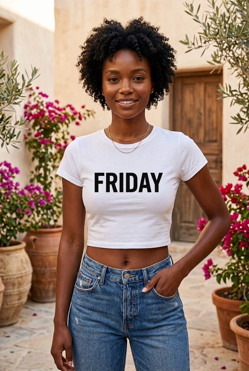 FRIDAY White Crop Baby Tee