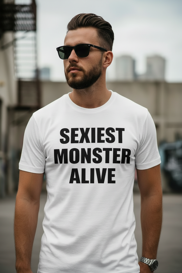 Close-up of Sexiest Monster Alive t-shirt