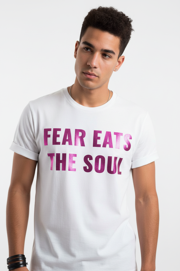 Male model wearing Fear Eats The Soul tee