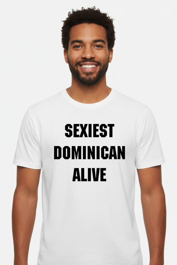 Dominican male model wearing Sexiest Dominican Alive tee